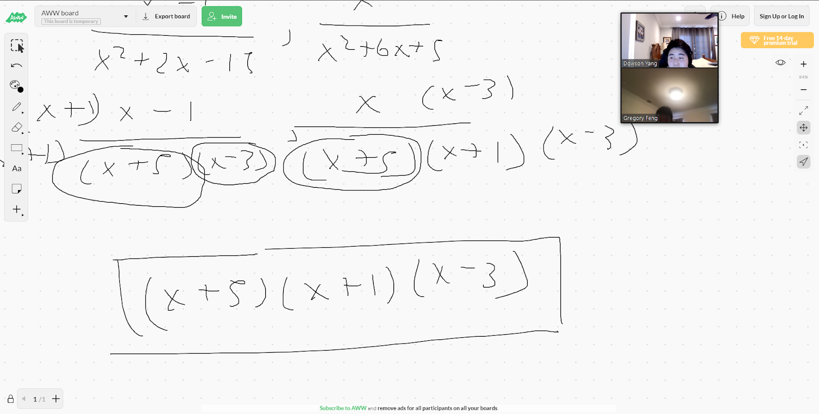 Teaching quadratics to Loyola High School student Gregory Feng